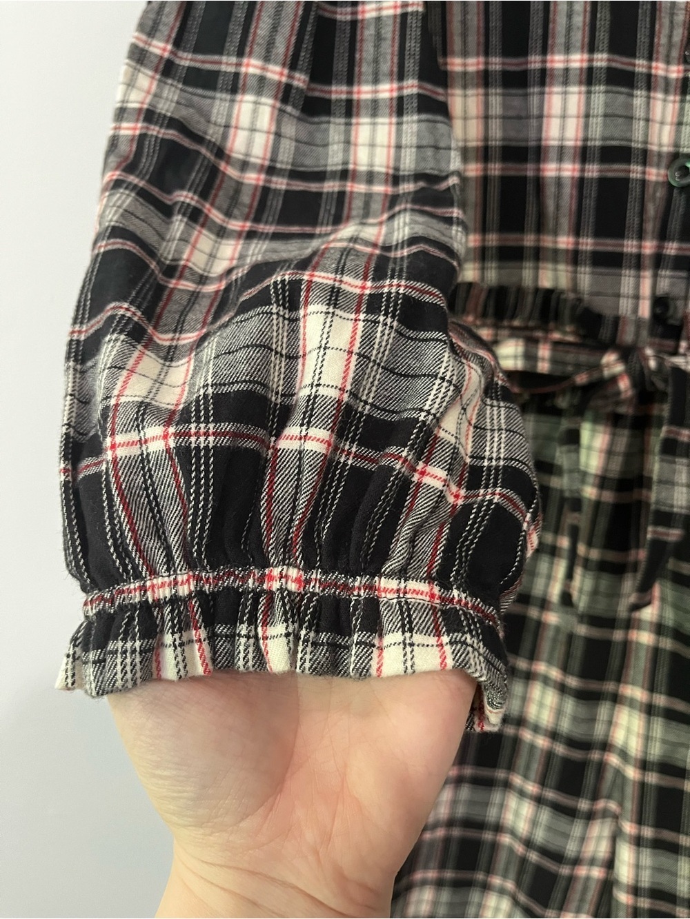Smash + Tess Remy Henley Black White Red Plaid Ruffle Long Romper Jumpsuit XL - Picture 6 of 8